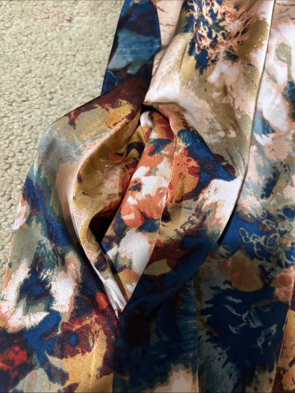 Nicole Miller Floral Watercolor Maxi Dress in Navy, Rust & Cream - Picture 3 of 5